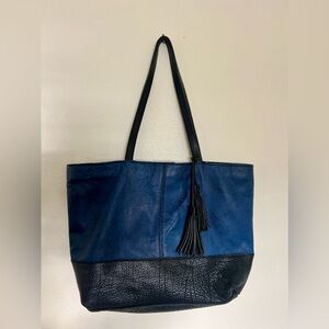 Patricia Nash Sample Bag Leather Shoulder Tote Shopper Blue Black Distressed